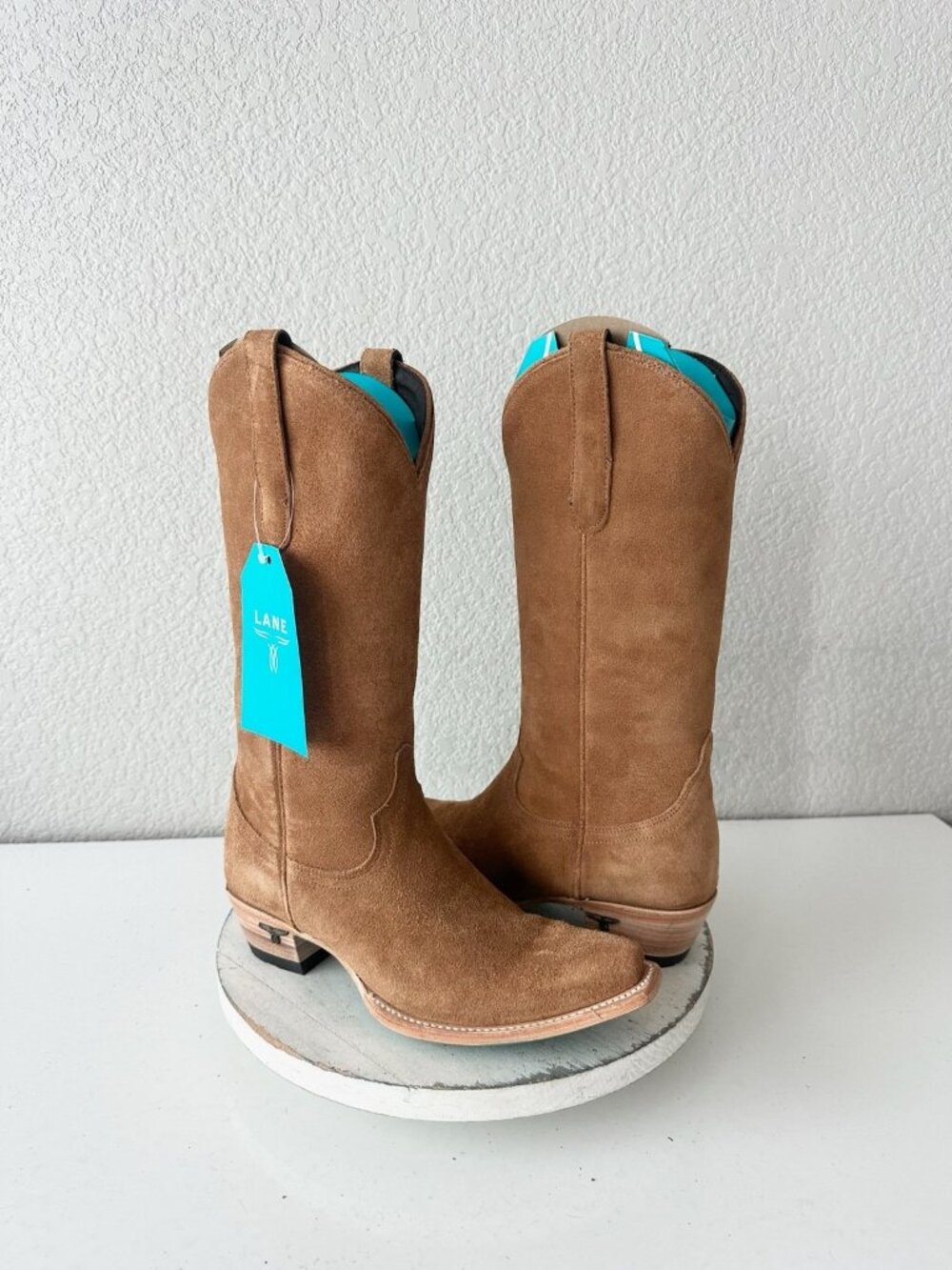 Lane EMMA JANE Toffee Suede Cowboy Boots Western Cowgirl Mid Calf Snip Toe 7.5